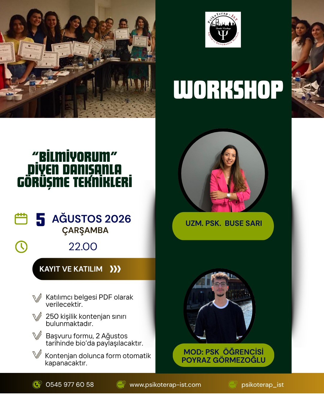 WORKSHOP | "Bilmiyorum" Diyen (Dirençli) Danışanla Görüşme Teknikleri 