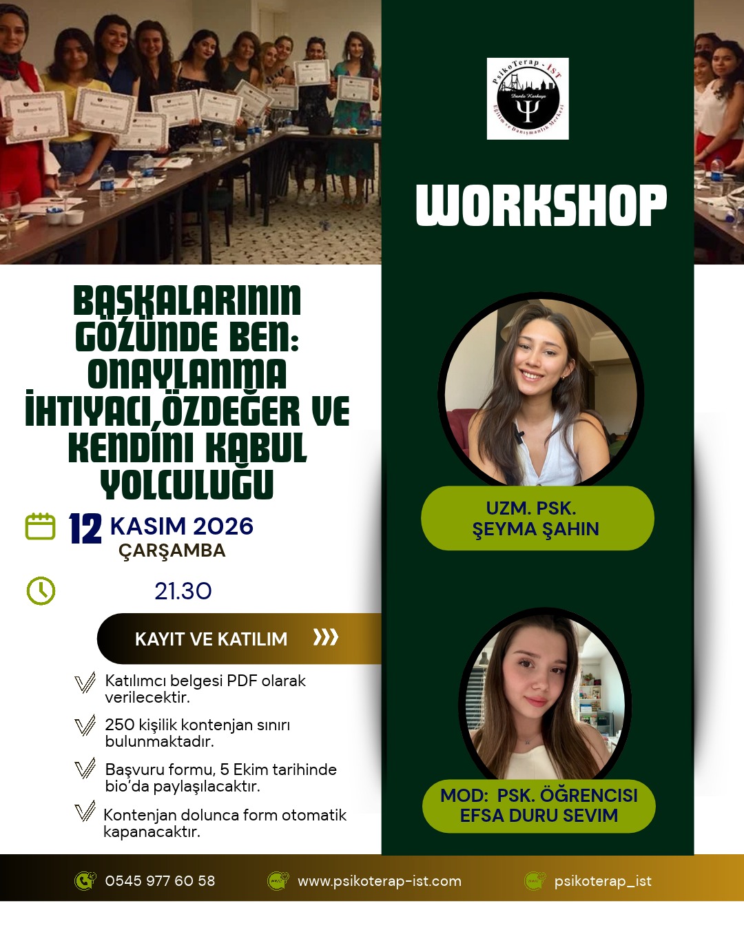 WORKSHOP |🌿 BAŞKALARININ GÖZÜNDEN BEN: ONAYLANMA İHTİYACI, ÖZDEĞER VE KENDİNİ KABUL YOLCULUĞU 